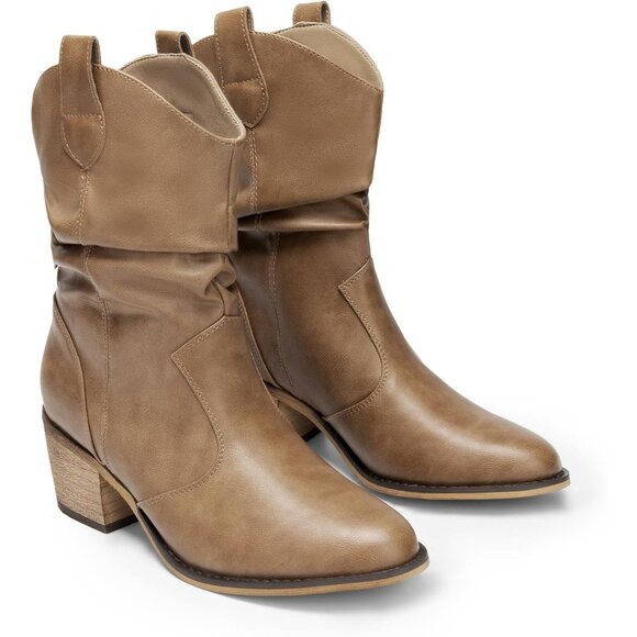 Dream Pairs Ankle Boot Women Mocha Faux Suede Pull On Tabs ound-toe design - Picture 7 of 8